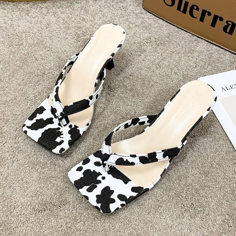 Fashion Elegant High Heels Slippers Women Fashion Sandals Woman Leather Flip Flops Mule Dress Party Shoes Claquettes Femmes Tongs Femme