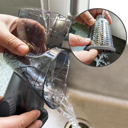 Rotating Cheese Grater/Shredder with Handle, Handheld Round Mandolin, Vegetable Slicer, Carrot Shredder, Nut Grinder with 3 Replaceable Stainless Stee