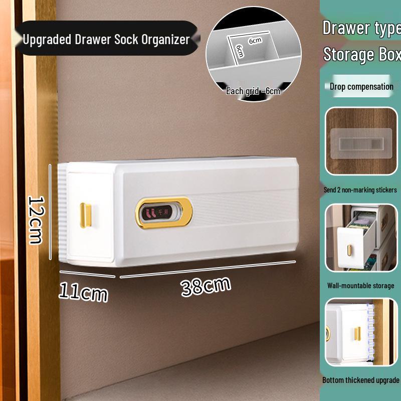 Wall-Mounted Sock & Underwear Organizer: Drawer-Style, Grid Design, Space-Saving Solution
