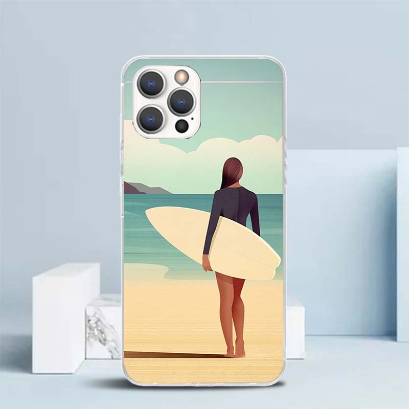 Surf Board Aesthetic Soft Cover for iPhone 16 17 Air 15 14 Pro Max 16E Phone Case 13 Mini 12 11 7 SE 8 Print Pattern Fit Cases 1