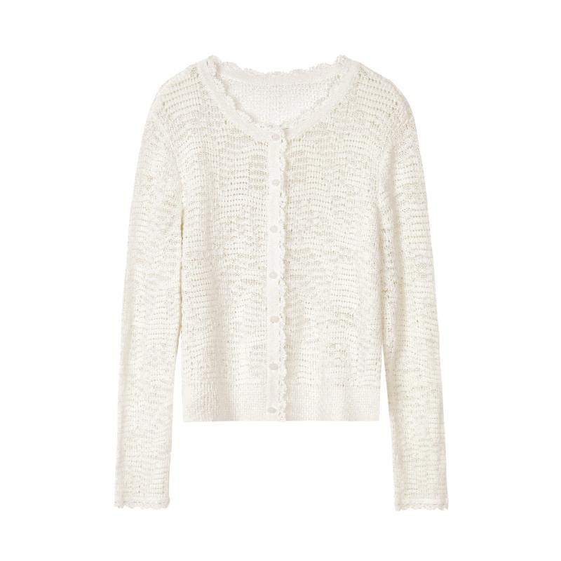 Langzi Round Neck French Lace Knit Cardigan