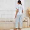 Completo Pigiama da Donna con Scollo a Revers in Raso, Maniche Corte, Pantaloni Corti, Set da 2 Pezzi, Pigiama Primavera Estate, Imitazione Seta, Abbigliamento da Notte Casual