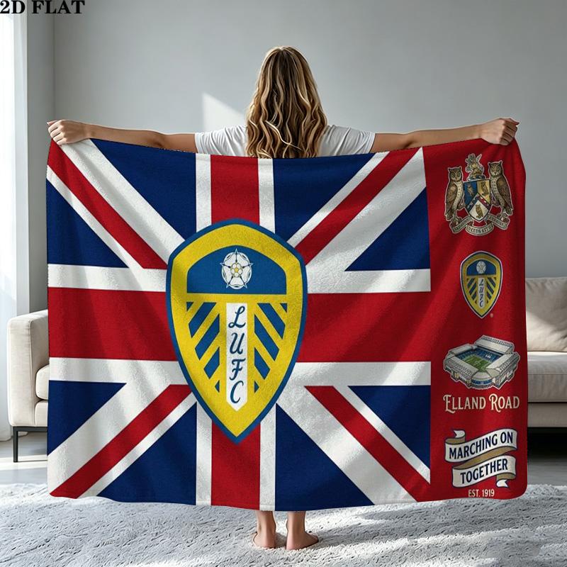 Leeds United Logo Print Flannel Blanket High Quality Warm Comfortable Cover for All Seasons Perfect for Gifts Home Decor