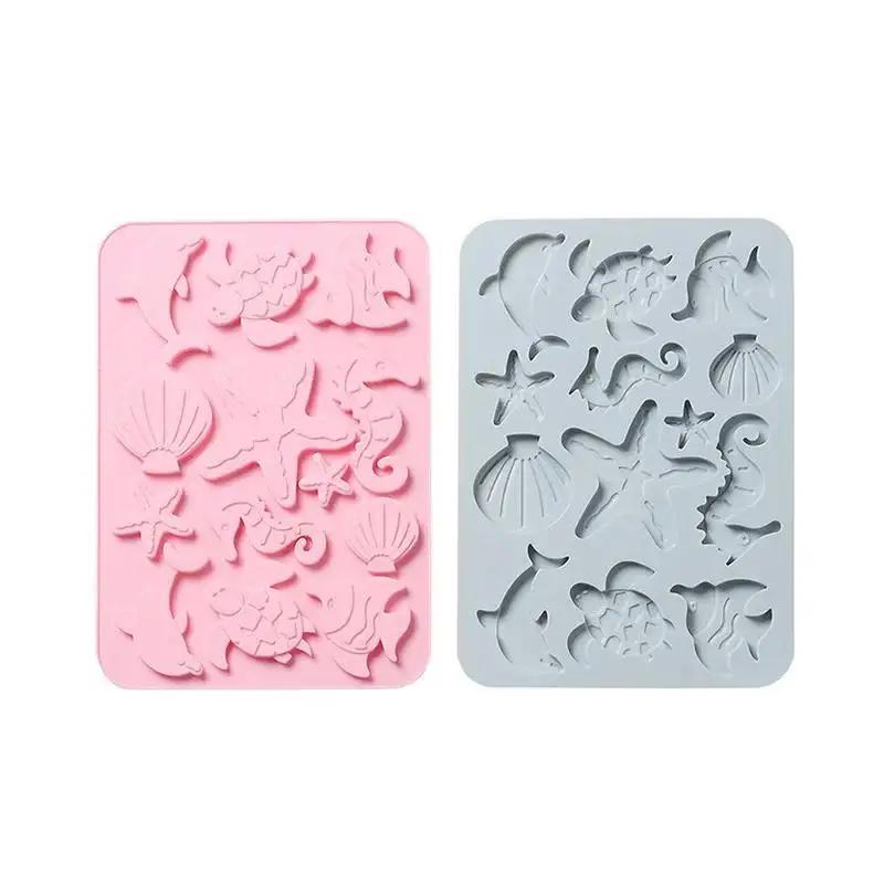 Lovely Shell Starfish Silicone Chocolate Mold Fish Dolphins Fondant Cake DIY Decorating Tools Clay Resin Art Moulds Home Tools