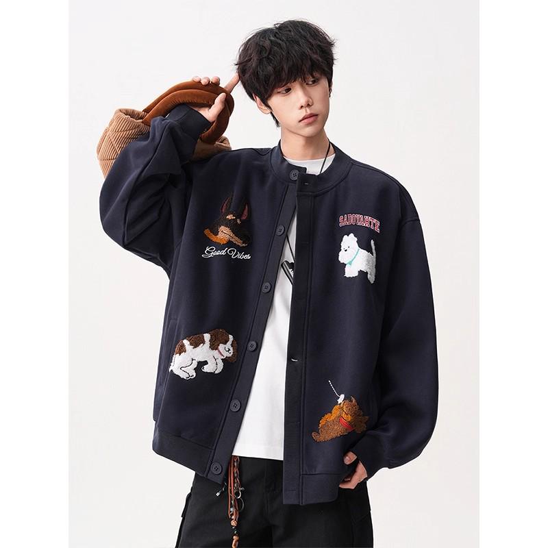 Men s American-Style Flocked Cardigan Hoodie: Trendy, Loose-Fit Autumn Casual Top XL