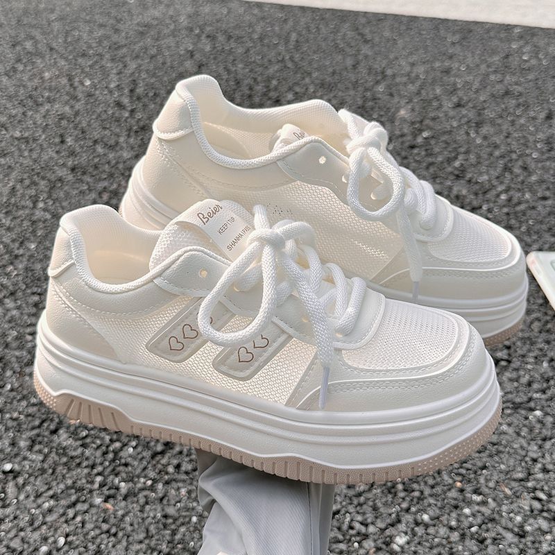 Little White Shoes Women's Popular Thick-soled Heightening Shoes 2025 New Spring and Autumn Net Shoes Women's Breathable Thin Sports and Leisure Shoes
