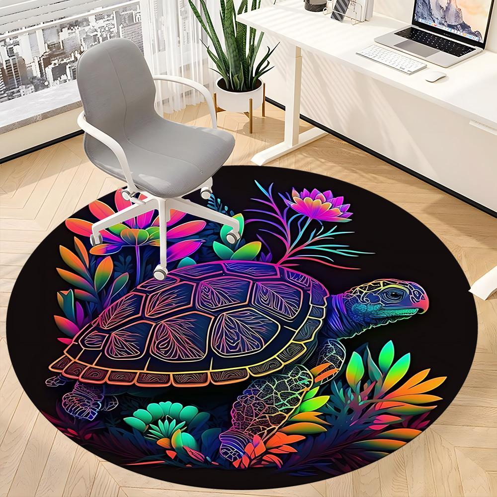 1pc Turtle Garden Office Round Area Rug, Indoor Mat Suitable ForOffice, Under Office Chairs Bedroom Living Room Home Decor, Room Deco  D096