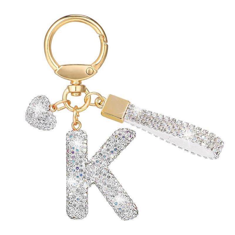 White Initial Keychain Shiny Cute A-Z Letter Key Chain Backpack Car Key Accessories Lanyard Couple Name Letter Pendant Gift