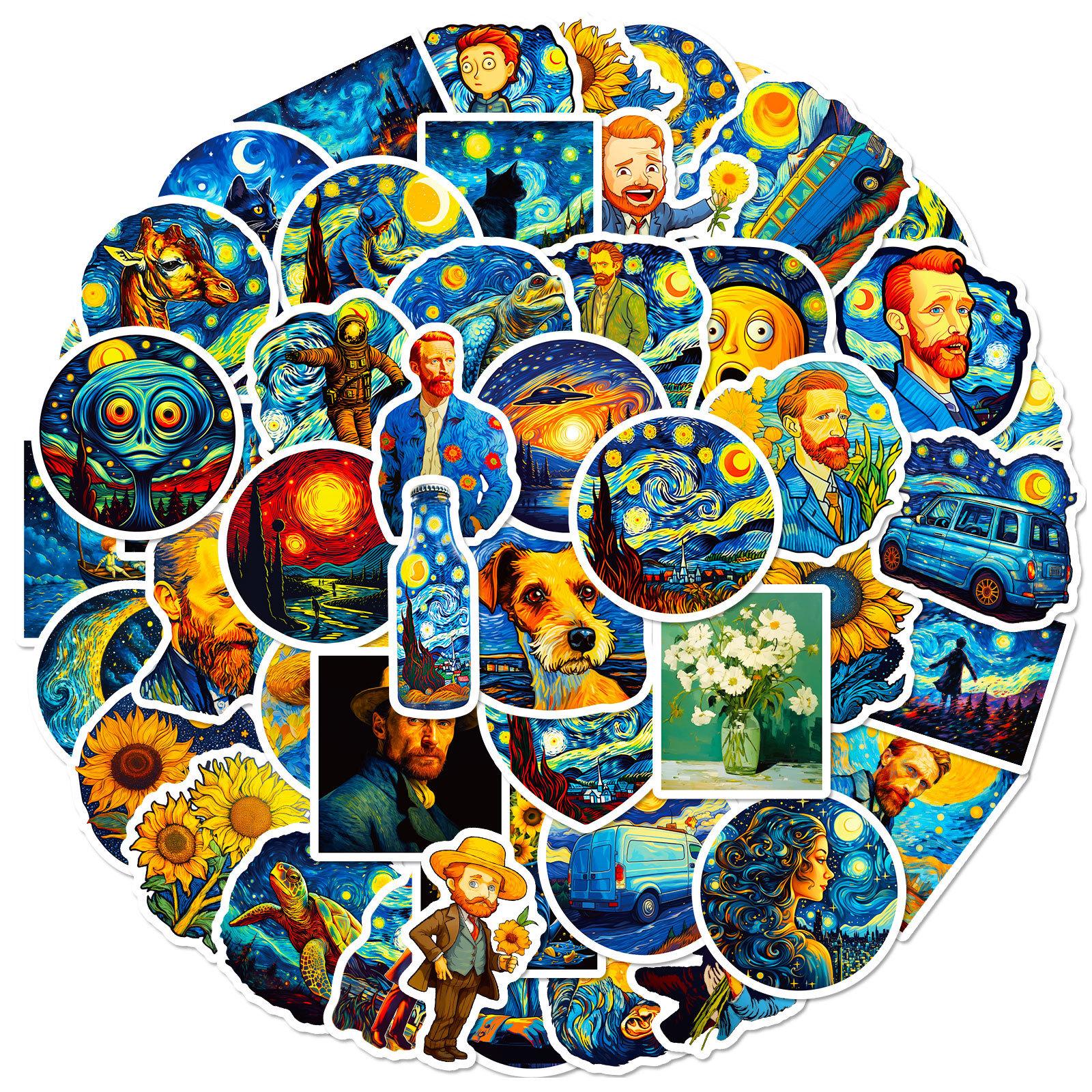 

50 Наклеек «Звездная ночь» Ван Гога Всемирно известные картины Искусство Масляные картины Ветер Любимый Ван Гог Звезда Тайна Личность Сделай сам Наклейки
