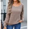 Women's Casual Solid Sweater Chest Pocket  Neck Long Sleeve Fall Knit Top Pullover