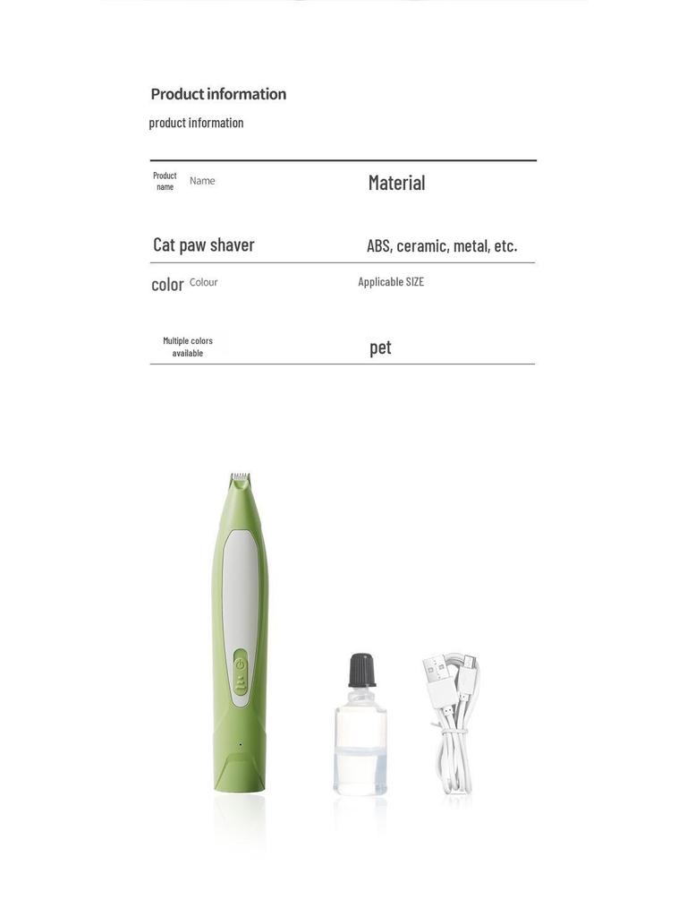 Rechargeable Pet Paw & Hair Trimmer - Safe Rounded Edge, Low Noise, Vibrating Electric Clipper with Light