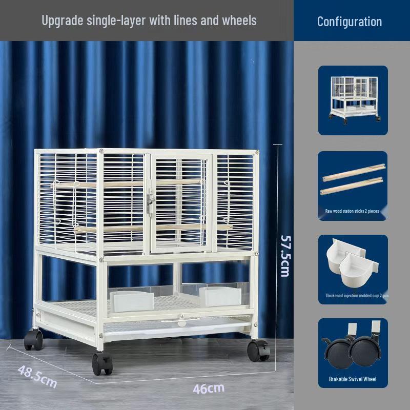 Monk & Cockatiel Double-Layer Extra-Large Budgie Villa Cage with Anti-Splatter Design