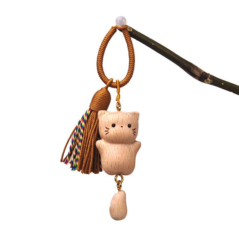 

Handmade Zelkova Wood Fishtail Keychain Pendant - Good Fortune Wooden Ornament for Double 11 Shopping Festival.