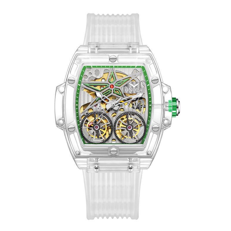 Double Flywheel Fully Automatic Mechanical Watch Men's Silicone Strap Waterproof Watch