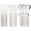 24Pcs Exquisite Pink Cutlery Set Stainless Steel Dinnerware Set Gold Knife Fork Spoon Dinner Set Kitchen Flatware Tableware Set