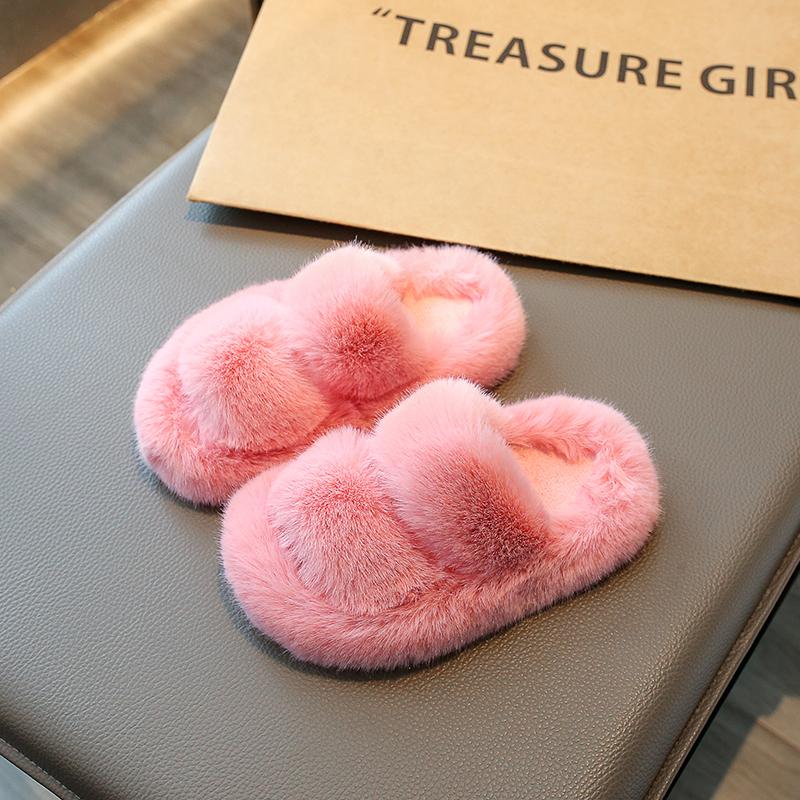 New Children Plush Shoes for Girls Korean Style Thick Sole Parent-child Plush Slippers Korean Style Versatile Cute Princess Flat