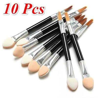 10 Stück Applikator Doppelseitige Kosmetikpinsel Frauen Make-Up Lidschatten Eyeliner Schwamm Lippenpinsel Set