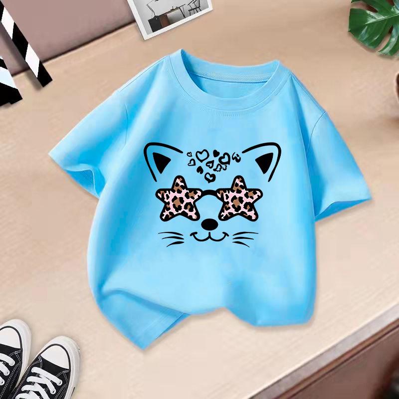 Jungen T-Shirt 2-13J Kinder Niedliches Katze Bedrucktes T-Shirt Mädchen T-Shirt Kinder 100% Baumwolle Kleidung T-Shirt Oberteile Tee