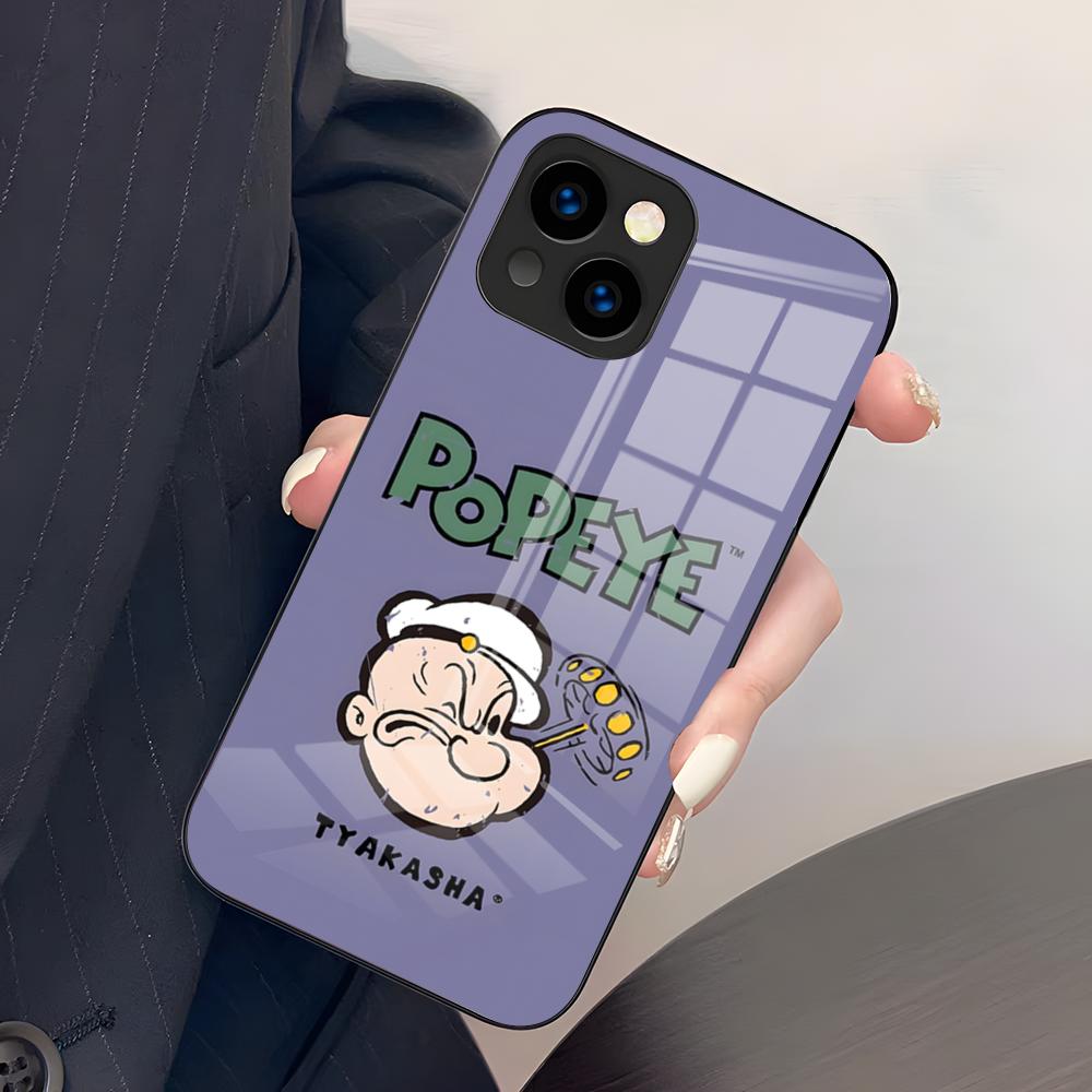 P-Popeyes The Sailor Phone Case For IPhone 17 Air 16 E Pro Max 15 14 13 Mini 12 Pro 11 Max Plus Black Glass Cover