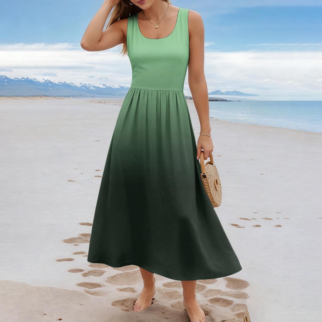 Ladies' Gradient Printed Summer Casual and Fashionable Sleeveless Long Dress