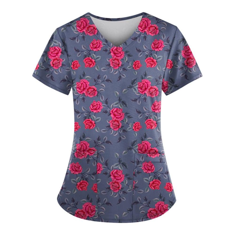 Nursing Uniforms for Women Simple Sunflower Pattern Clinical Uniforms Short-Sleeved V-Neck Fashion Prints Surgical Uniform 2025