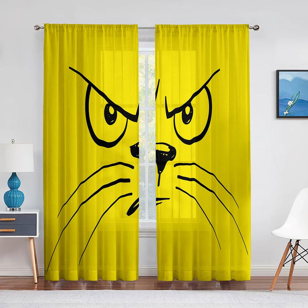 Cartoon Cat Reading Book Pink Sheer Voile Curtain Kawai Animal Window Tulle Curtains for Living Room Kids Bedroom Kitchen Decor