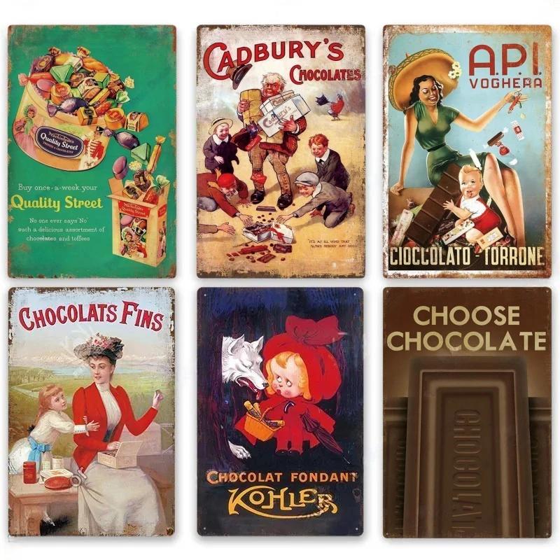Chocolate And Sweets Metal Sign Tin Plaque Vintage Metal Signs Iron Painting for Party Area  Restaurant Kitchen Shop Wall Decor