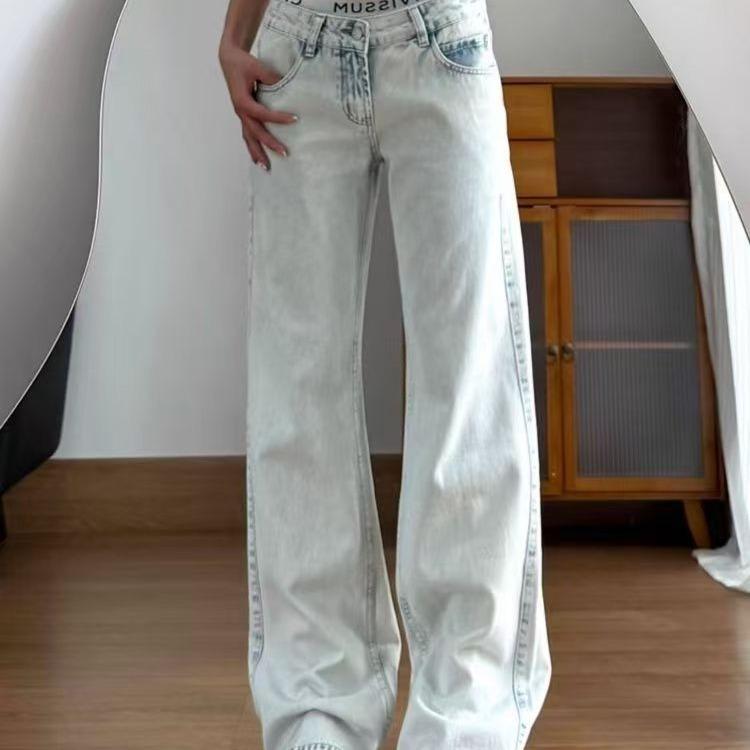 American Low-rise Jeans Women s Loose and Thin Narrow Wide-leg Straight Washed Trousers Tide Stylish Pale Bleach Loose Wide Leg Casual Jeans S синий