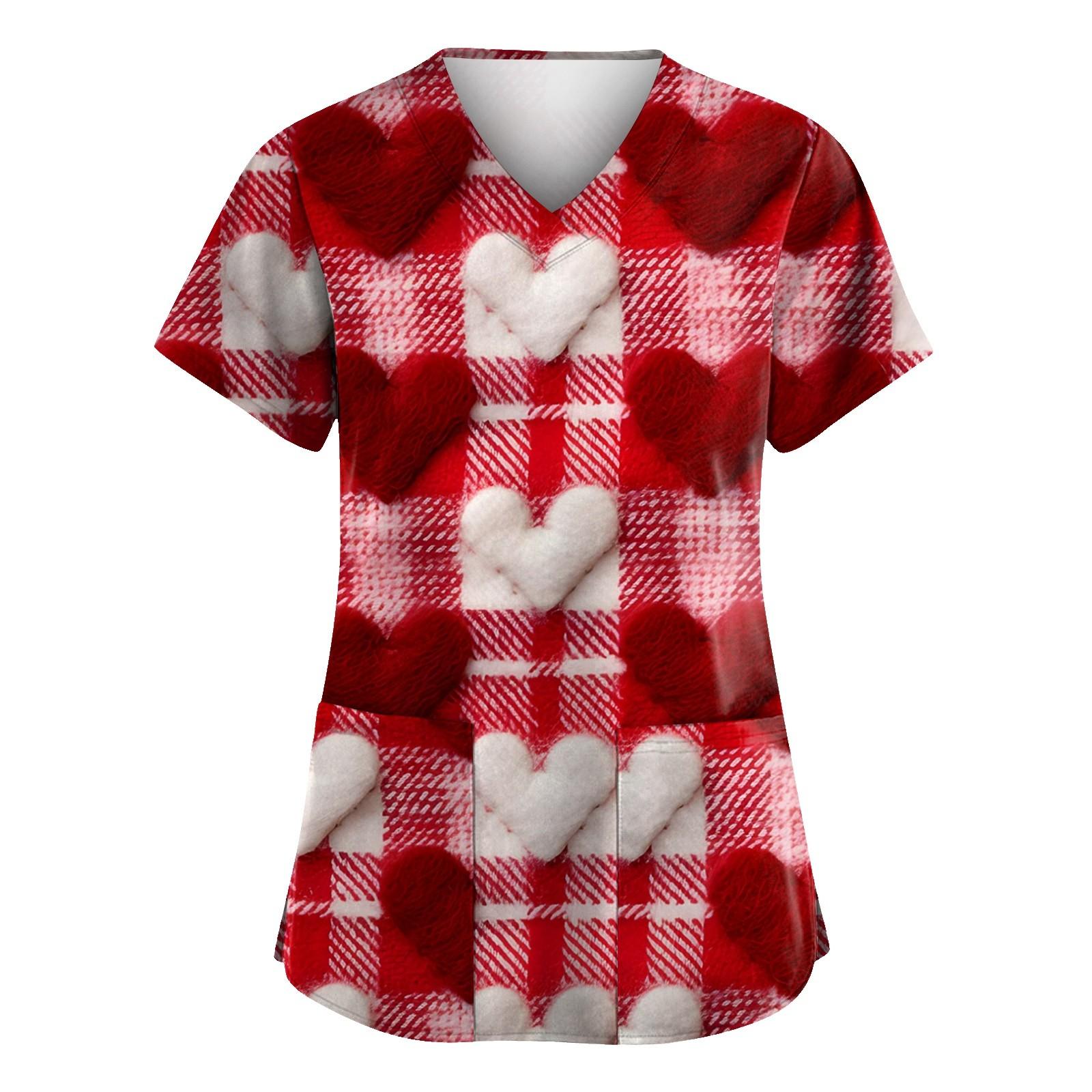 

С Днем святого Валентина, женская мода, V-образный вырез, короткий рукав, рабочая одежда с карманами XXXXXL белый