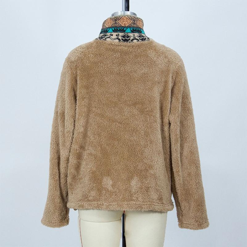 Plush Long-sleeved Sweatshirt Women's Loose Pullover Stand Collar Pocket Half Zip Top