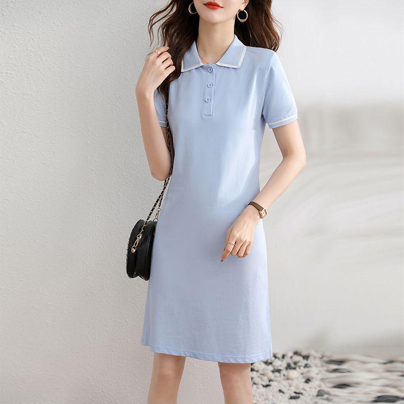 2026 Summer Short Sleeve Polo Neck Knit A-line Midi Dress for Plus Size Women