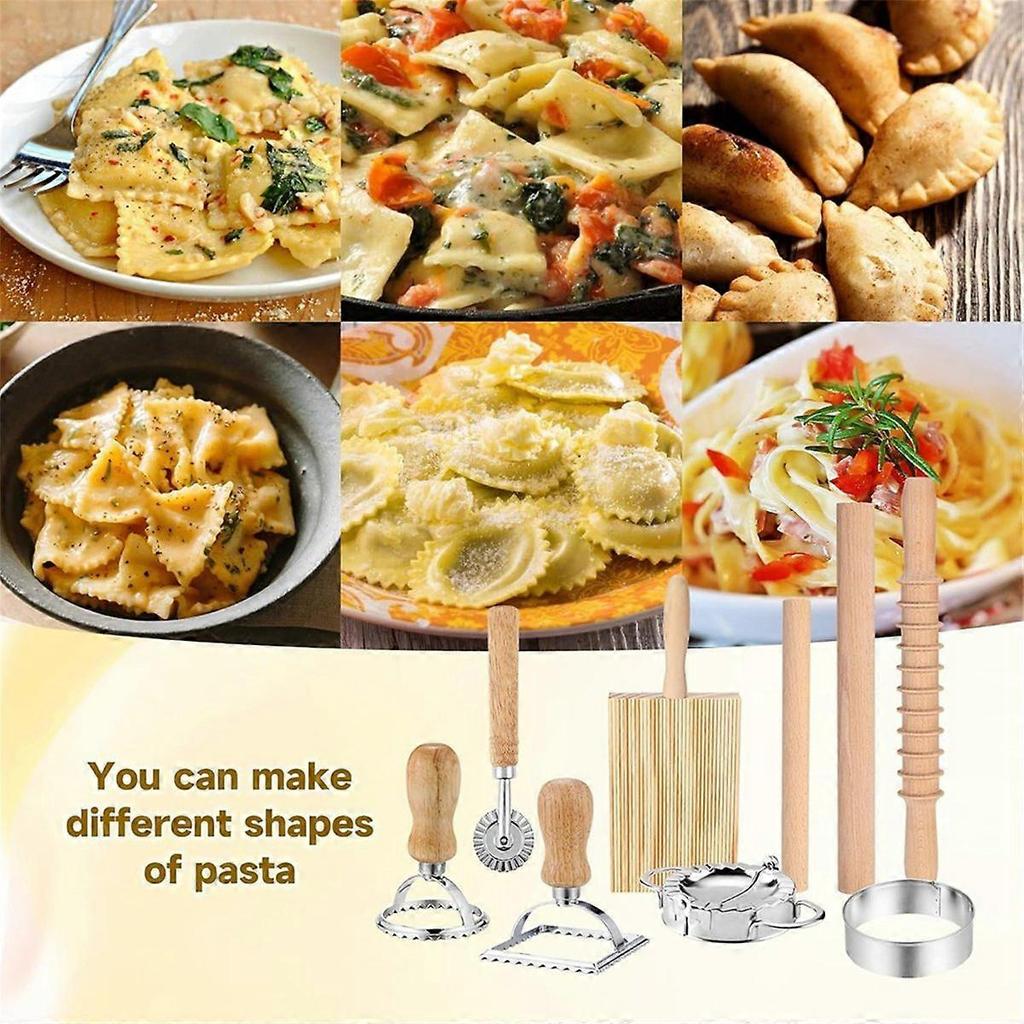 9Pcs Pasta Making Tools Set, Wooden Rolling Pin,Pastry Cutter Wheel