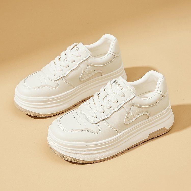 Popular Sports Little White Shoes Women's 2025 Autumn New Versatile Thick-soled High-profile Soft-soled Non-slip Casual Leather Board Shoes