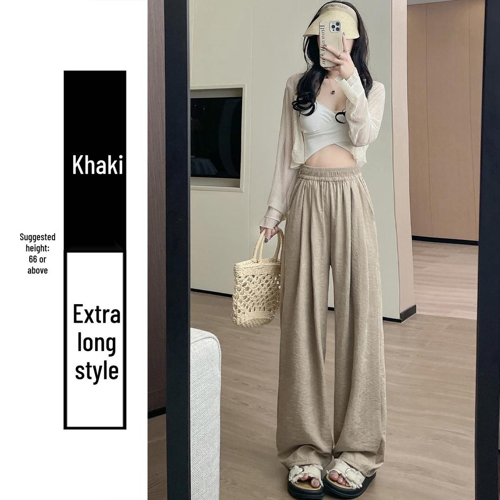 Women's Spring 2026 High-Waisted Wide-Leg Milk White Casual Pants, Petite Flattering Korean Style by Yamamoto