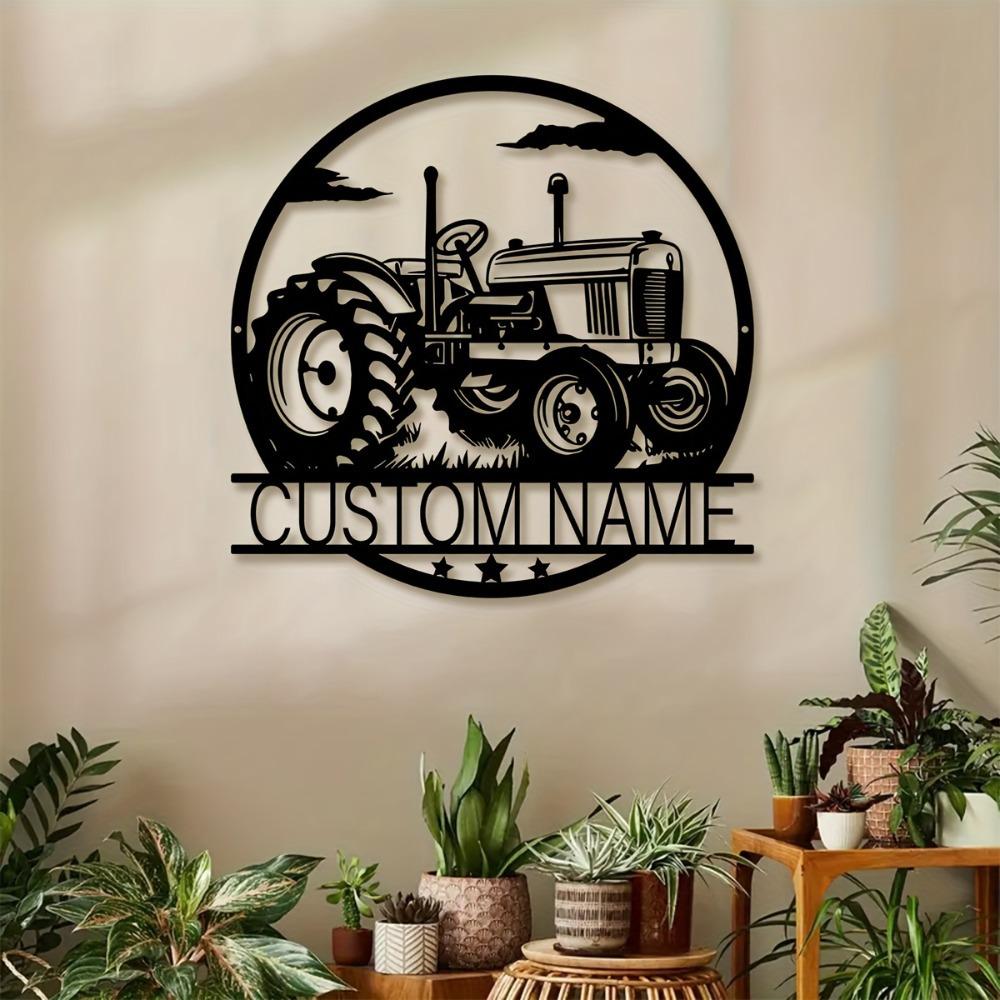 1pc Custom Metal Tractor Wall Sculpture, Personalized Name Sign, Rustic Farm Decor for Balcony, Courtyard, Gift, Tractor Emblem.