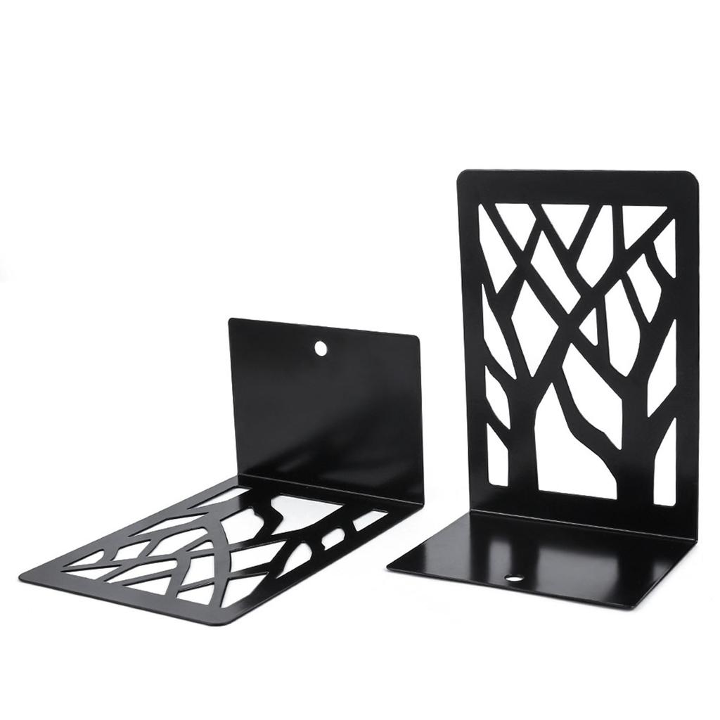 4PCS Book End Heavy Duty Iron Decorative Tall Bookend Support for Office School Home Gift Giving Black