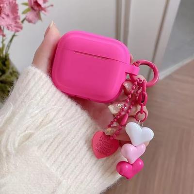 Silikon Rosa Herz Anhänger Kopfhörerhülle für Apple AirPods 1/2 3 4 Pro AirPod Niedliche Quadratische Headset Schutzhülle Liebe Schlüsselanhänger