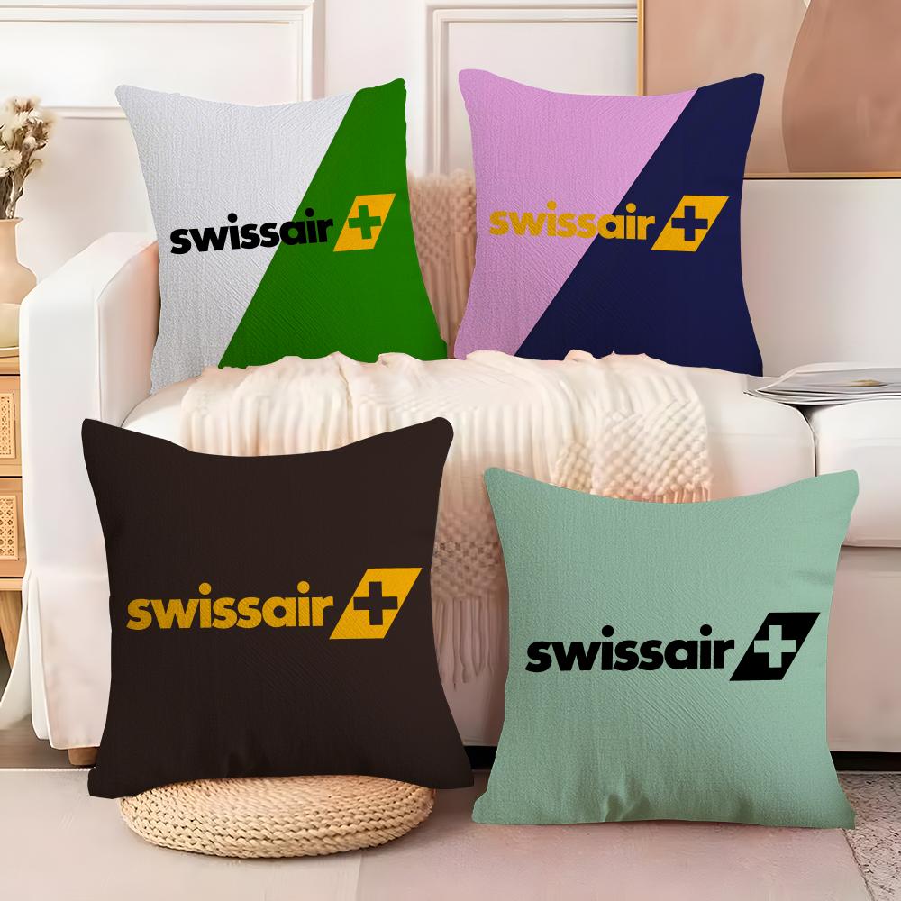 Swiss Airlines S-Swissair Cushion Cover Soft Plush Fabric Double-Sided Printed Sofa Cushion Cover for All Seasons Home DecorGift