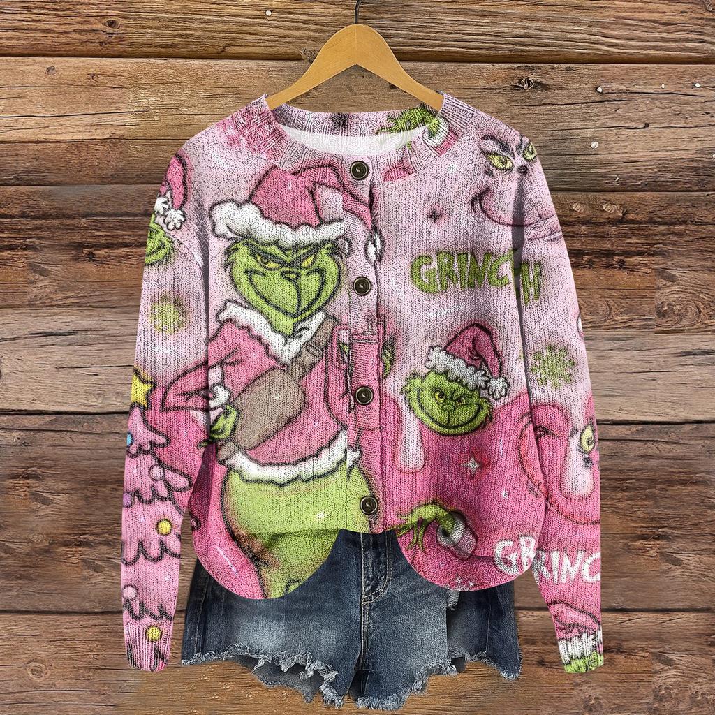 Women's Round Neck Top Printing Thickened Plush Cashmere Warm Long Top