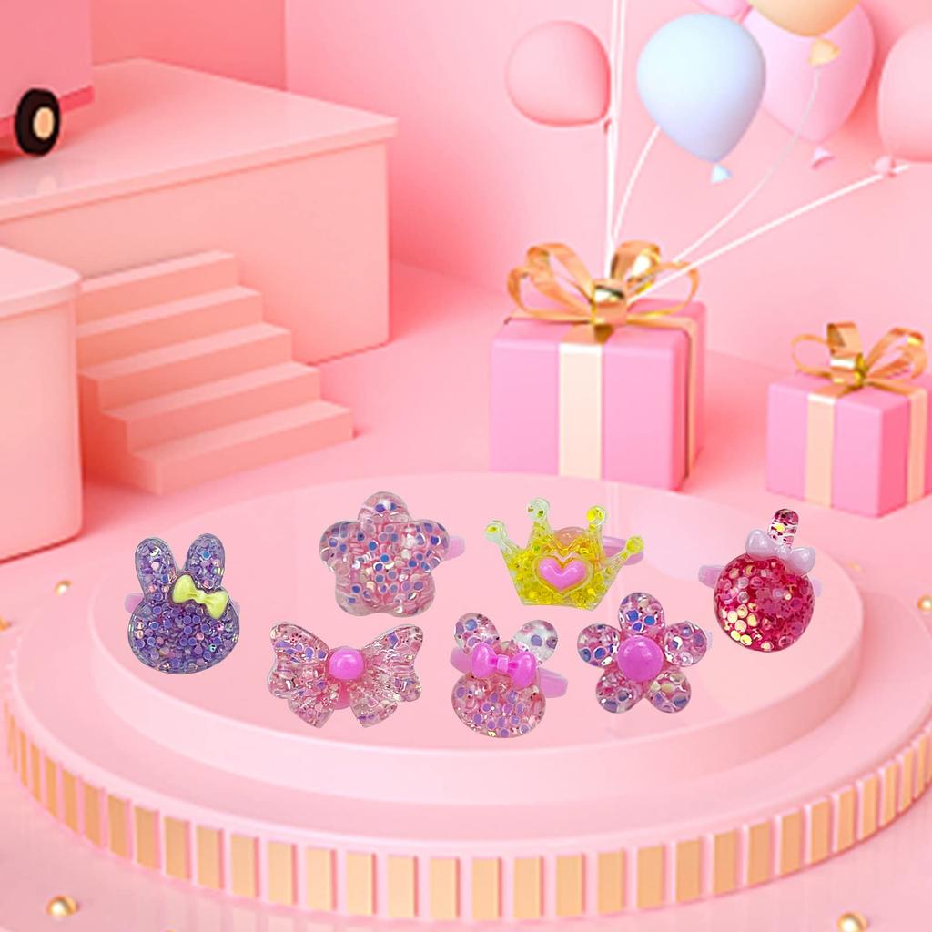 Ynanimery Toy Ring Set for Cute Stylish Pretend Perfect for Christmas or Birthdays 50-Piece Girls, Plastic, Play, (Shiny Rings)