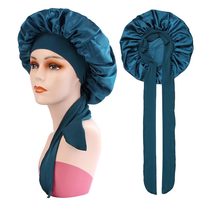 

Elegant 2026 Cotton Sleep Cap: Wide Brim, Hair Protection, European-American Style, Long Tail Ribbon, Winter Bath Cap for Women