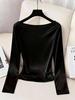 European-American Slim-Fit Satin Draped Collar Long Sleeve Shirt - Spring/Summer/Autumn Fashion