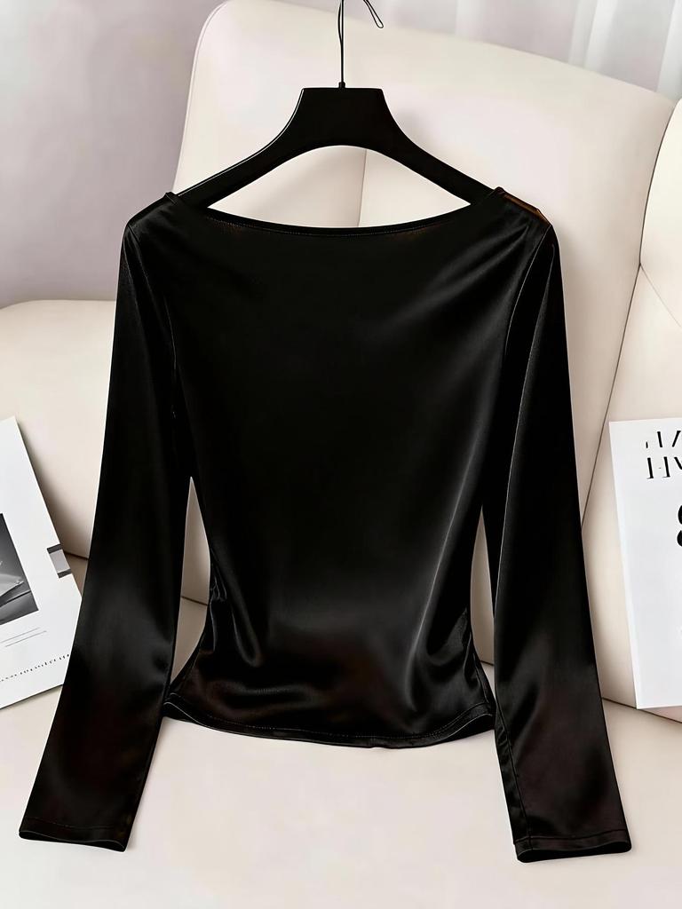 European-American Slim-Fit Satin Draped Collar Long Sleeve Shirt - Spring/Summer/Autumn Fashion