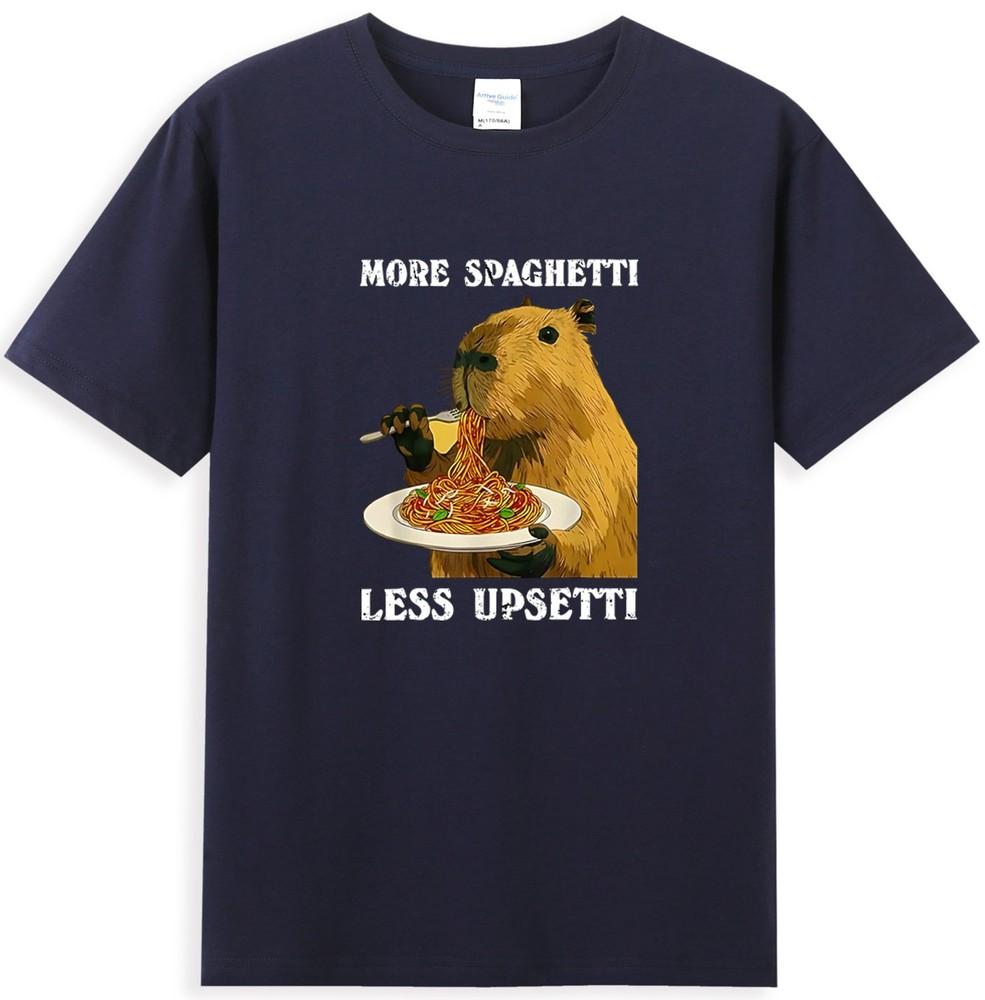 More Spaghetti Less Upsetti Funny Capybara Eating Noodle Graphic TShirt S
