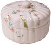 Kyoto-yaki, Kiyomizu-yaki, Lidded Container (Gift Box), White, 9cm Diameter, Shisen Kiln, Flower Circle, Bird and Flower Design, FBI092
