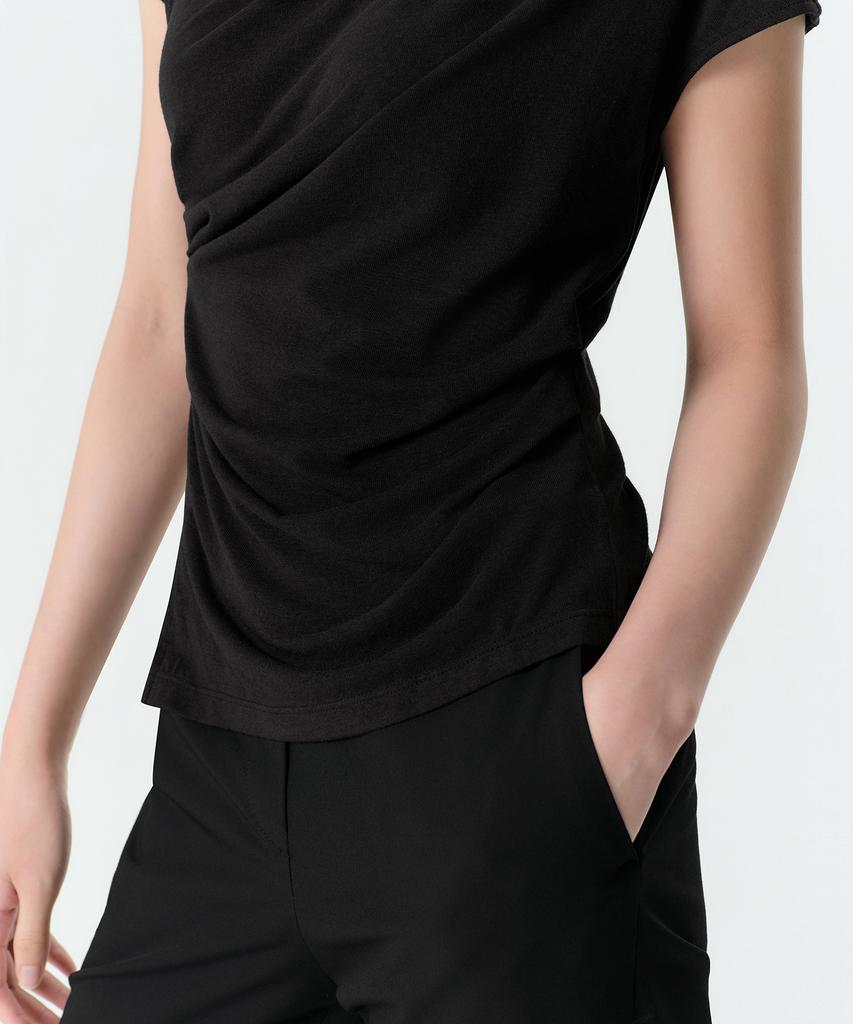 MUSINSA STANDARD WOMAN Women'S Drape Boat Neck T-Shirt [Black]