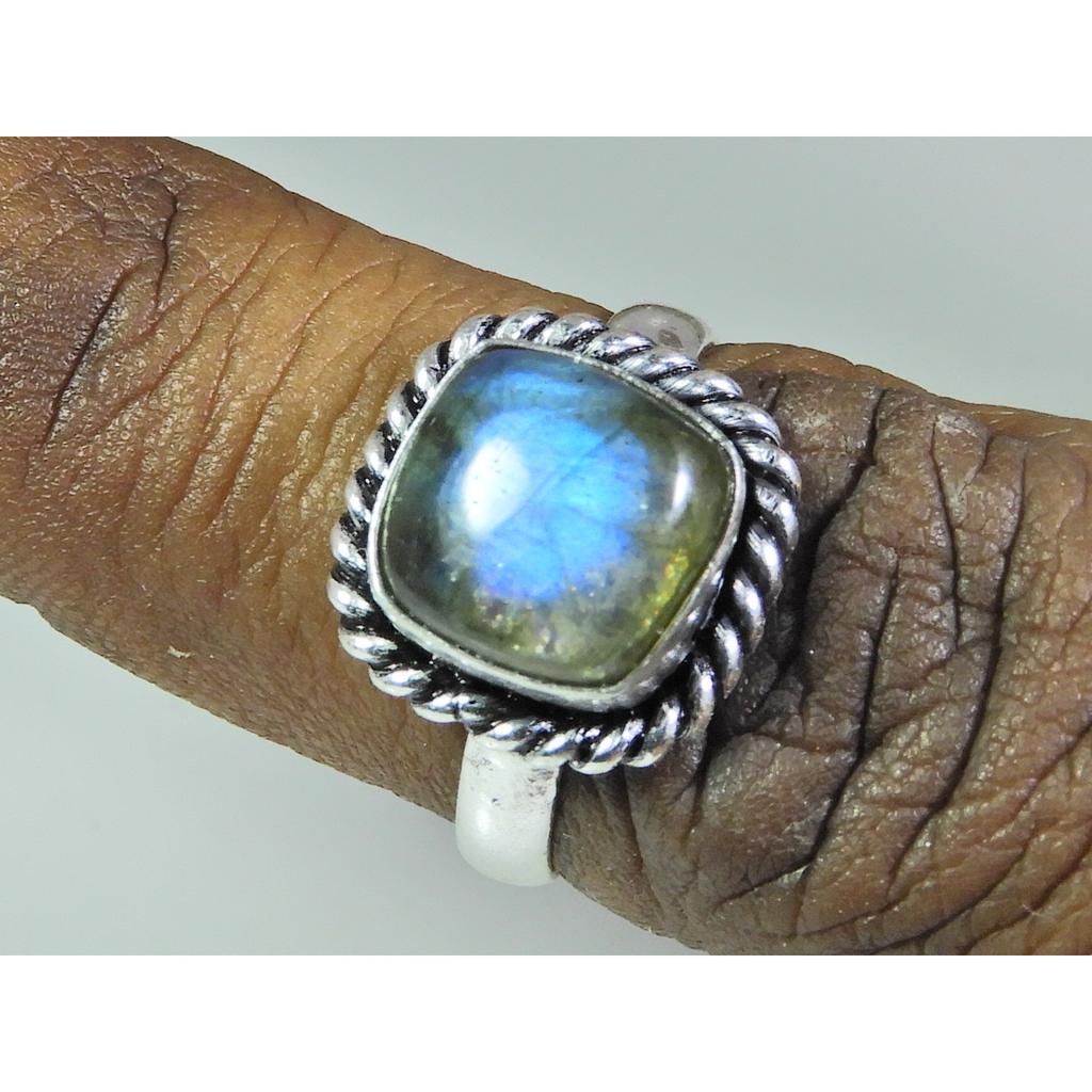 Natural Blue Labradorite Gemstone 925 Solid Sterling Silver Ring Size US-7 PG-140