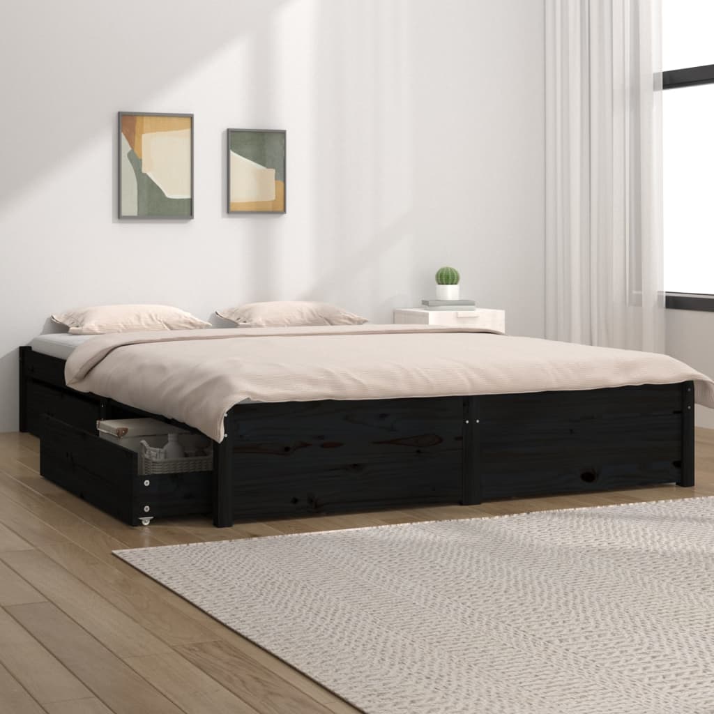 Buy Bed Frame with Drawers Black 180x200 cm 6FT Super King at