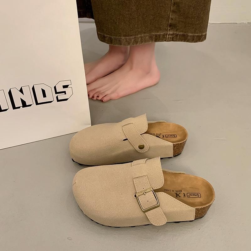 . Thick-bottomed Mongolian Velvet Multi-colored Half Slippers Women's Cork One-pedal Lazy Retro Style Slippers