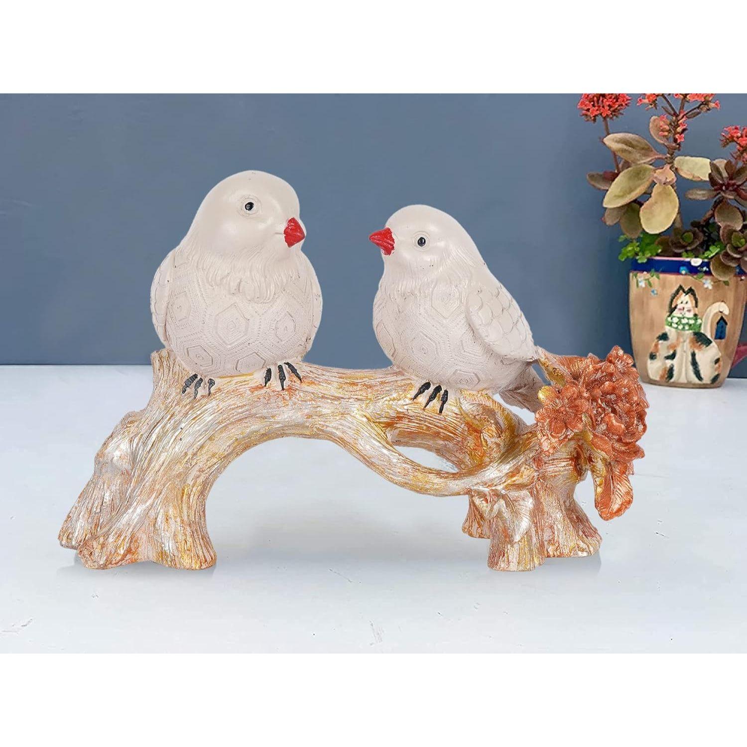 

2 Birds Sitting On Tree Branch Figurine Home Decoration Showpiece Chidiya Statue for Home Decor Item Sparrow Pair Showpiece (Pink Roo)